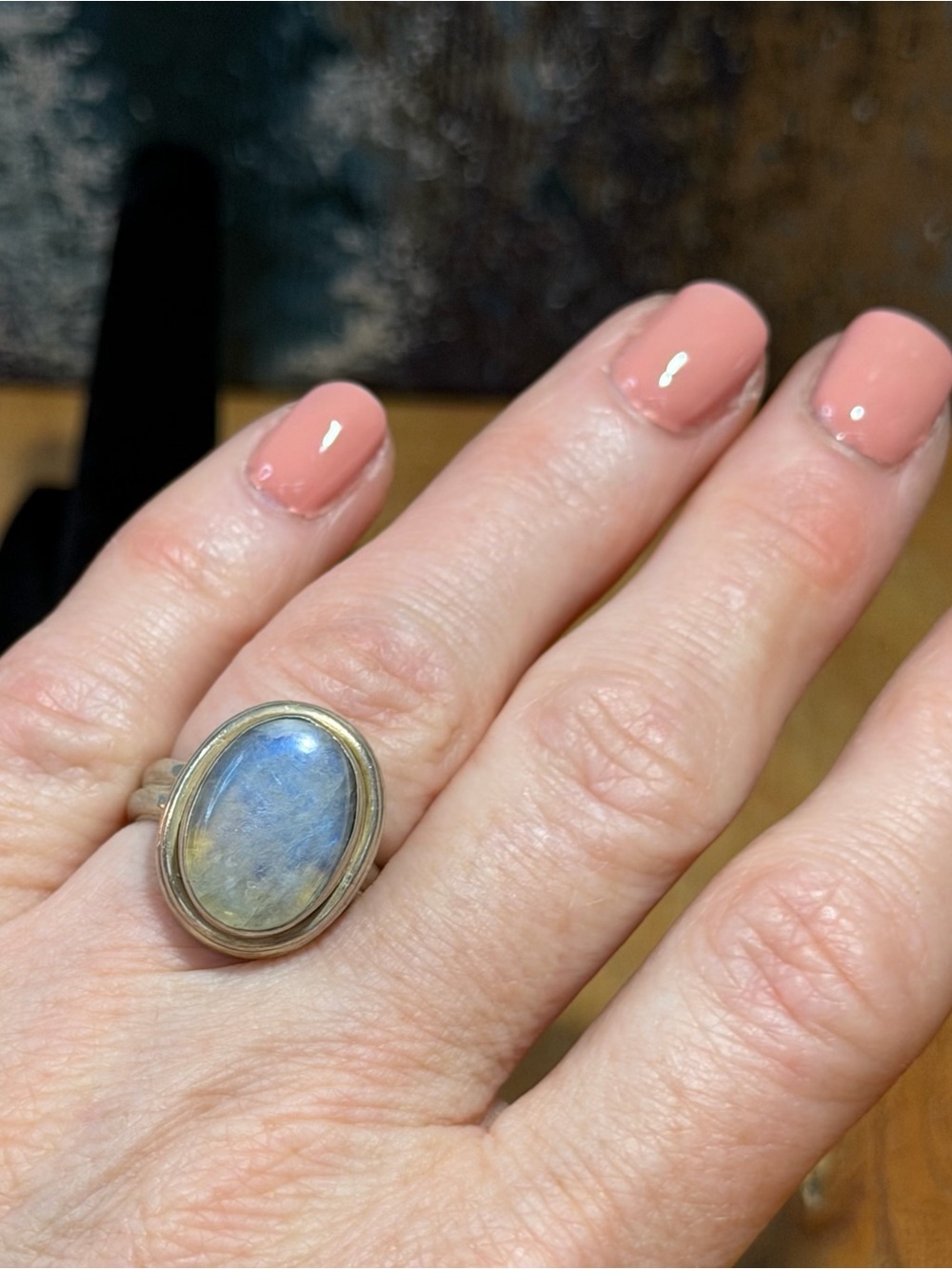 Sterling Silver Vintage Labradorite Statement Ring Boho Size 6.5